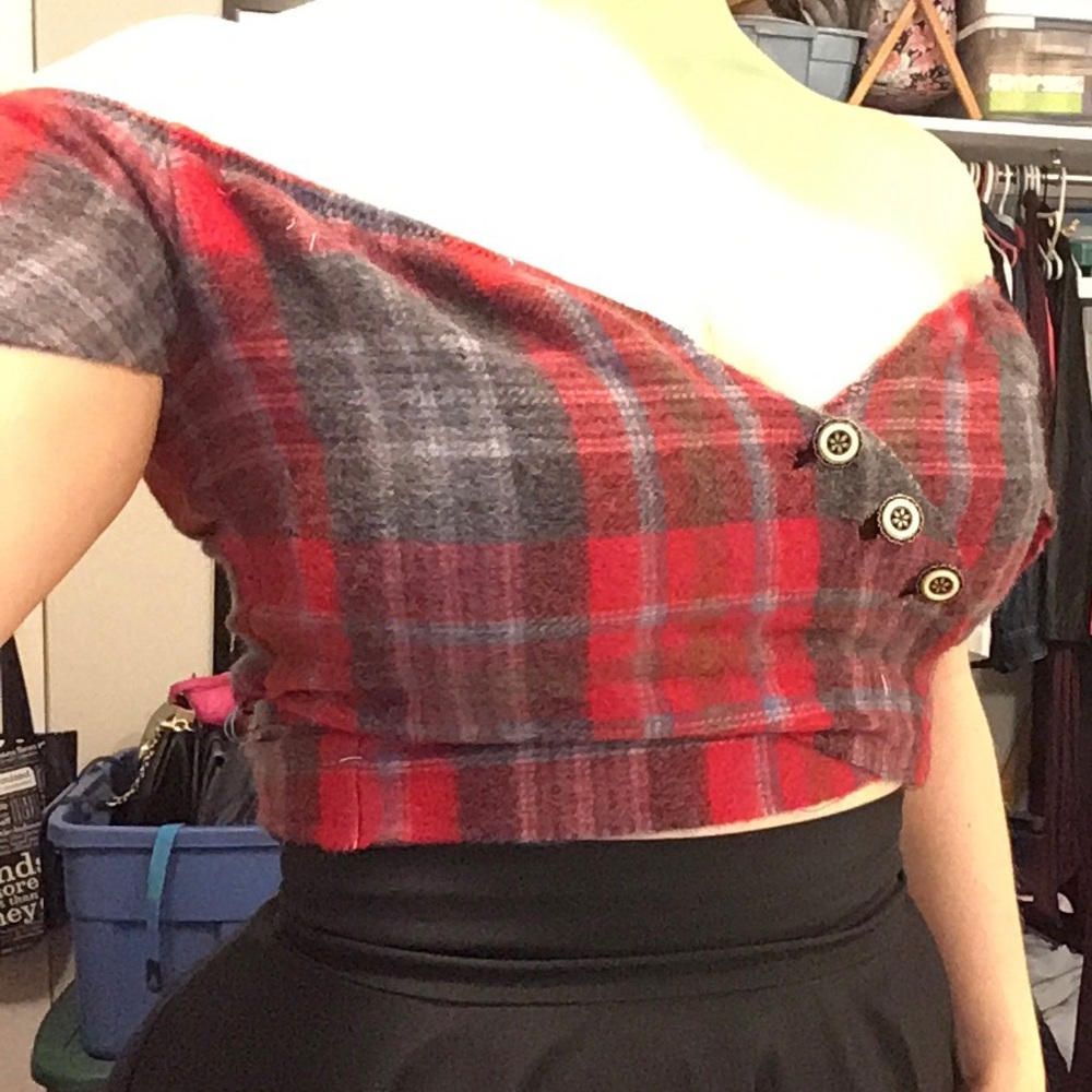 Burberry scarf repurposed into a romantic wrap top